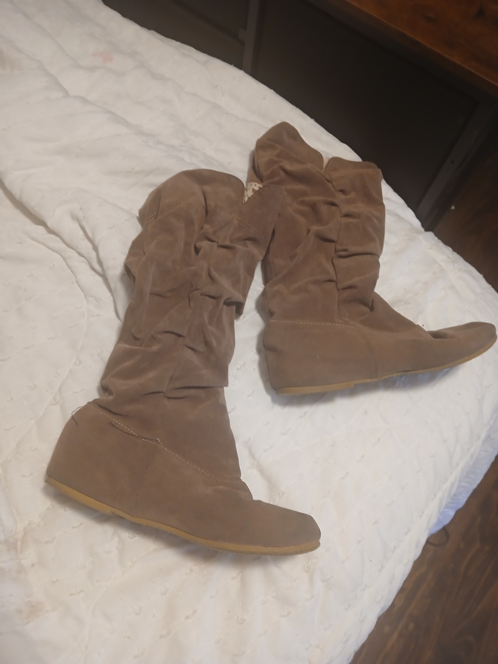 Slouchy Knee-High Wedge Boots in Brown
